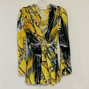 Vtg Janine Y2K 90s Babydoll Top Small Butterfly Bell Sleeve‎ Maximalism Stretchy